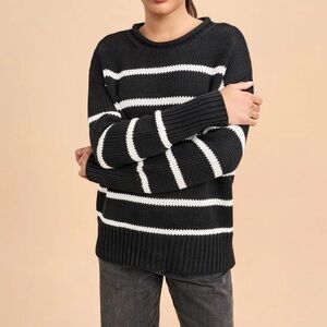 La Ligne Marina Sweater, Black/White Stripe, XS